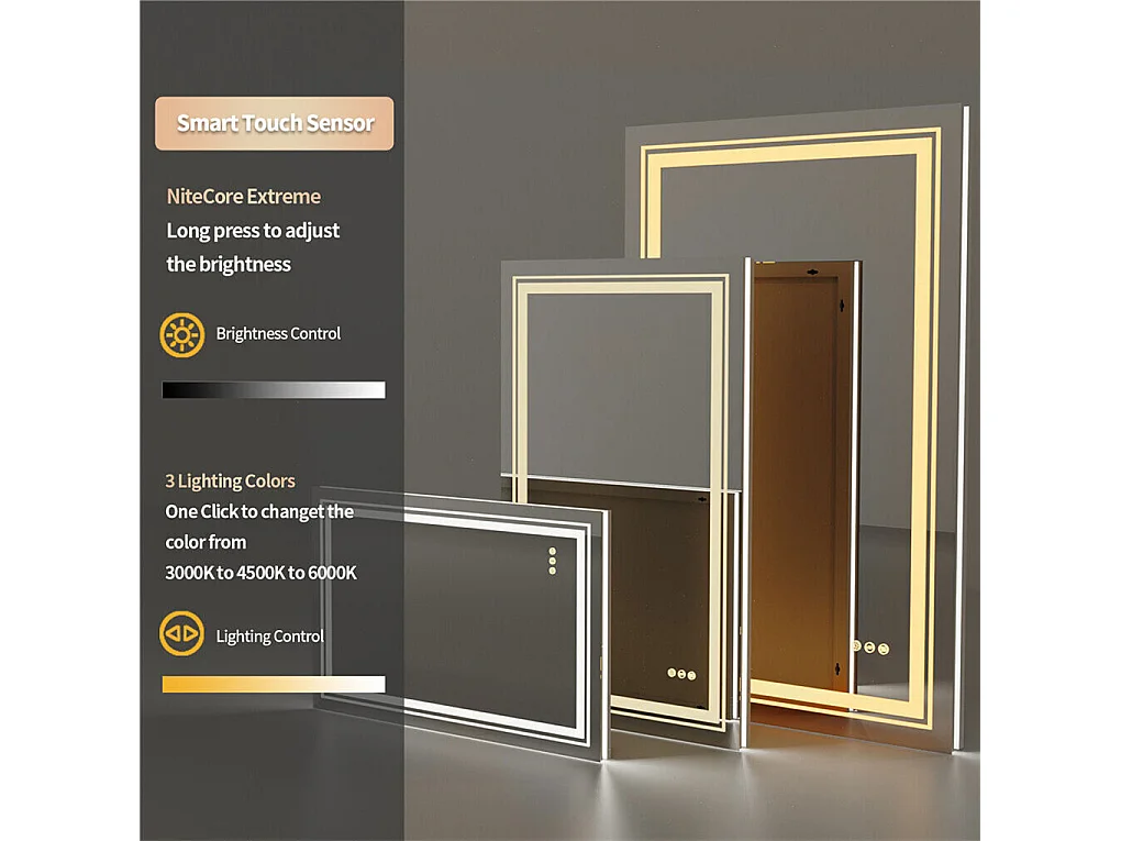 Miroir de salle de bain led 80x60cm miroir mural retroeclairé avec éclairage anti-buée 80x60cm