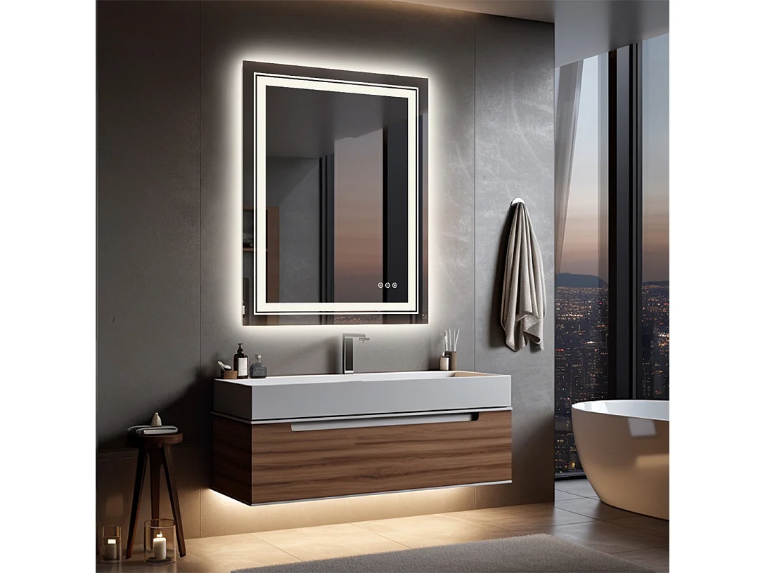 Lustro łazienkowe LED 80x60cm podświetlane lustro ścienne z oświetleniem anty-parowym 80x60cm