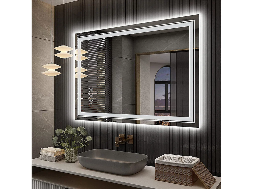 Lustro łazienkowe LED 80x60cm podświetlane lustro ścienne z oświetleniem anty-parowym 80x60cm