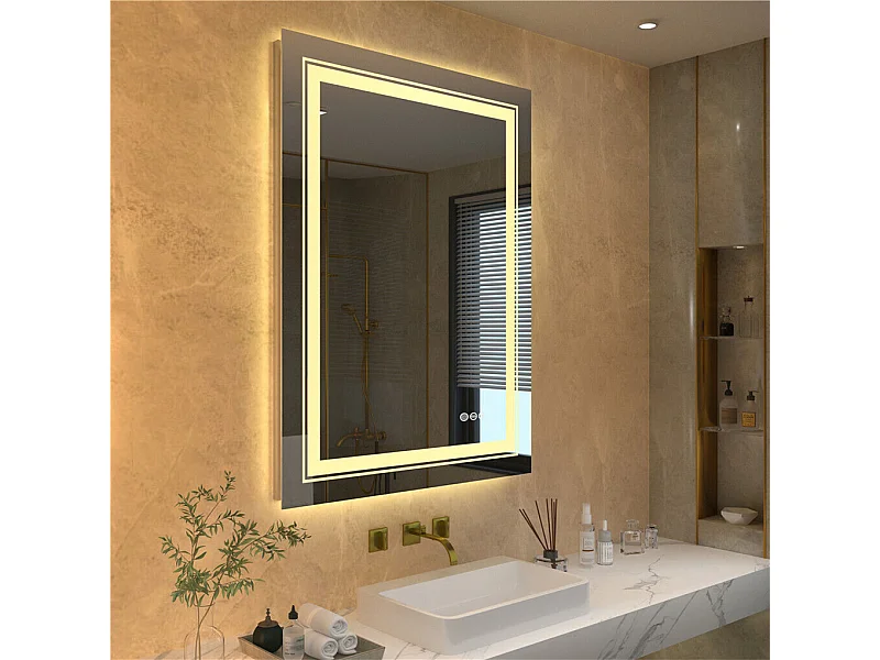 Lustro łazienkowe LED 80x60cm podświetlane lustro ścienne z oświetleniem anty-parowym 80x60cm