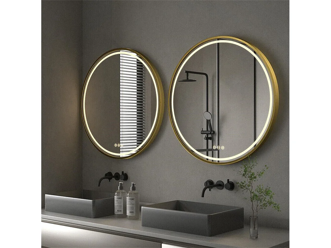 Runder LED Badezimmerspiegel 80cm Beleuchtung mit 3 einstellbaren Farben Antibeschlag 80x80cm