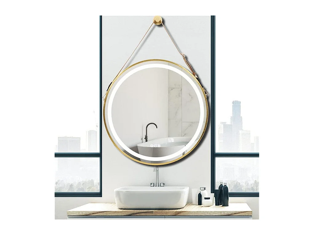 Runder LED Badezimmerspiegel 80cm Beleuchtung mit 3 einstellbaren Farben Antibeschlag 80x80cm