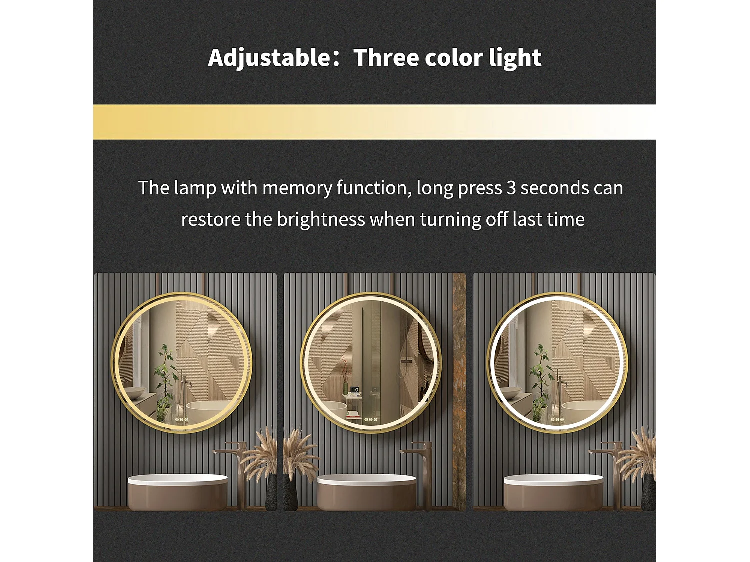 Miroir salle bain led rond 80cm éclairage avec 3 couleurs réglables anti-buée 80x80cm