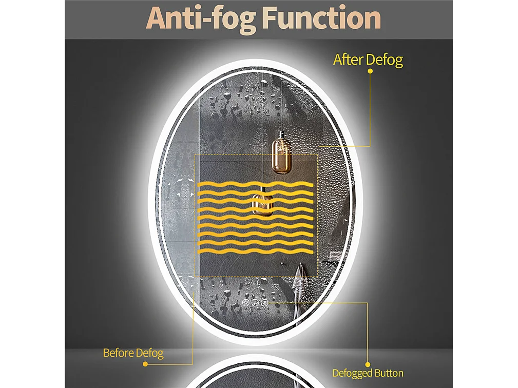 Espejo de baño LED 70x50cm espejo de pared antivaho ovalado con 3 colores ajustables 50x70cm