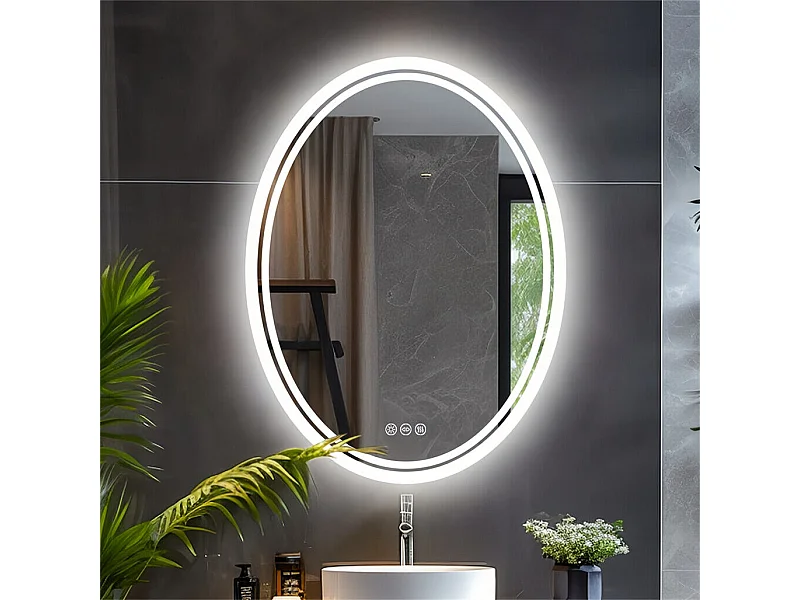 LED Badezimmerspiegel 70x50cm ovaler Antibeschlag-Wandspiegel mit 3 einstellbaren Farben 50x70cm