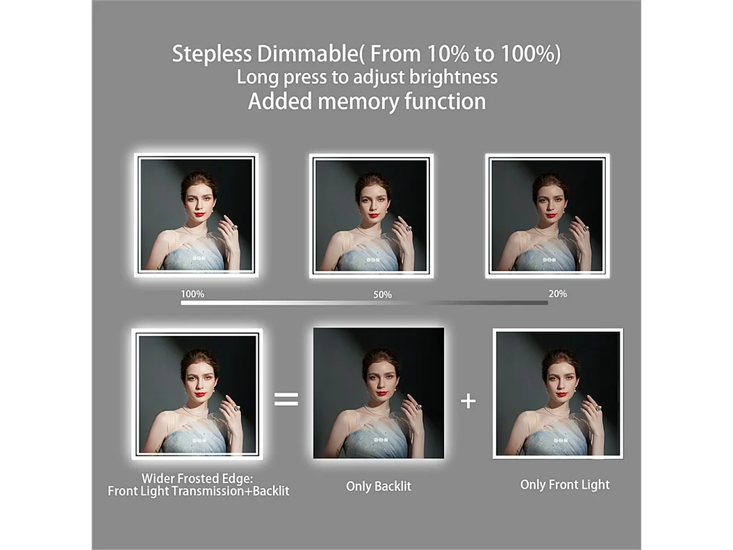 LED Badezimmerspiegel 80x80cm quadratischer Wandspiegel mit 3 einstellbaren Farben 80x80cm