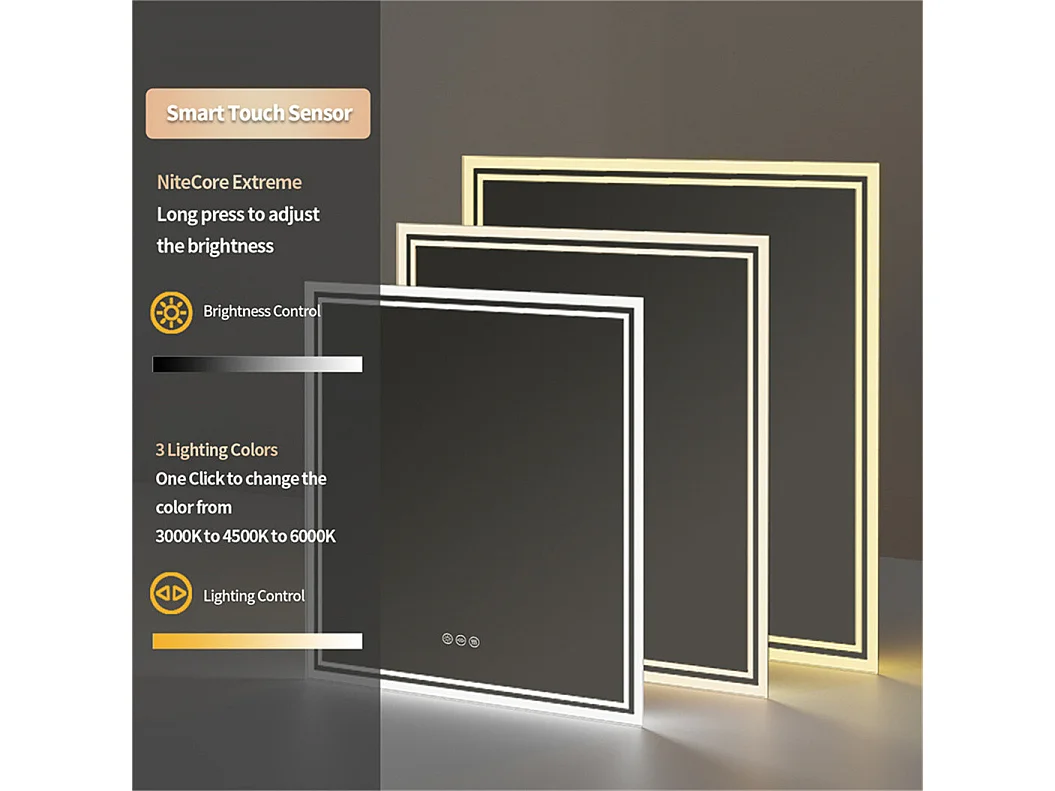 LED Badezimmerspiegel 80x80cm quadratischer Wandspiegel mit 3 einstellbaren Farben 80x80cm