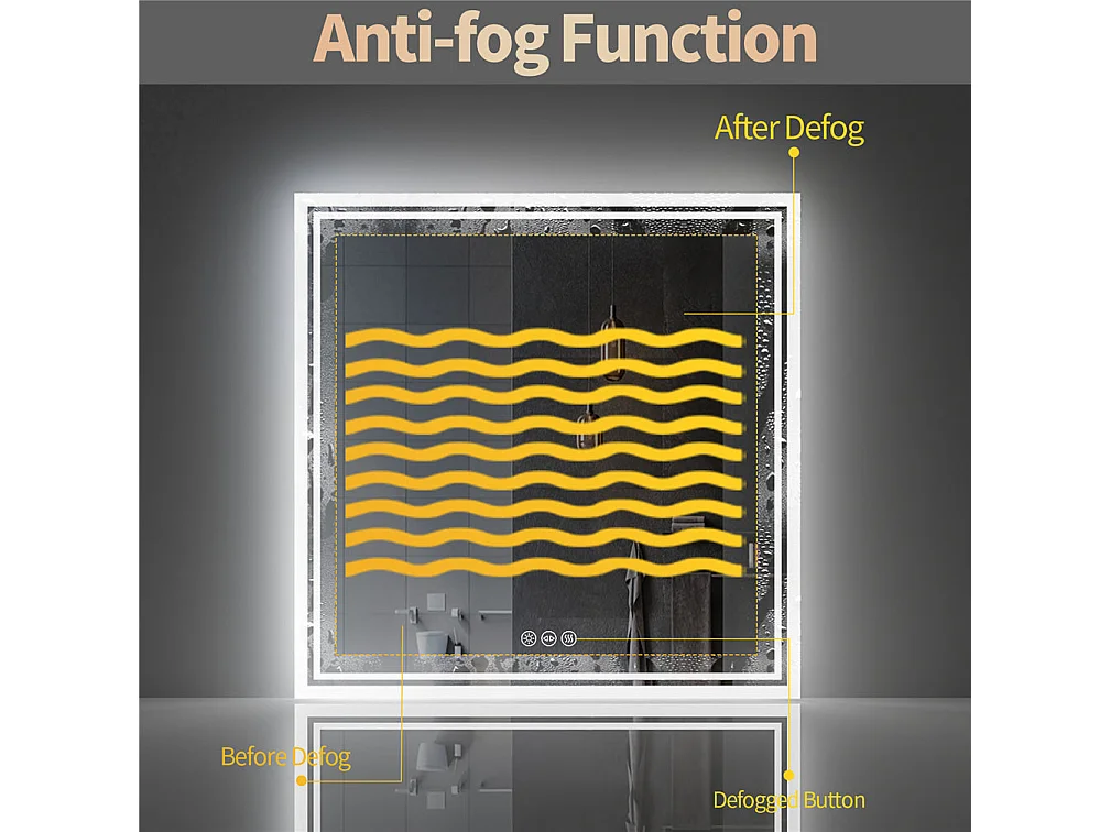 Espelho de banheiro LED 80x80cm espelho de parede quadrado com 3 cores ajustáveis ​​80x80cm