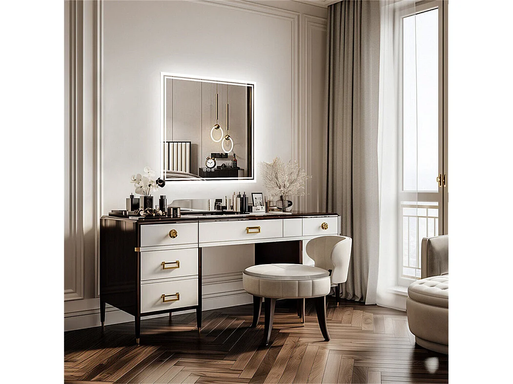 Espelho de banheiro LED 80x80cm espelho de parede quadrado com 3 cores ajustáveis ​​80x80cm