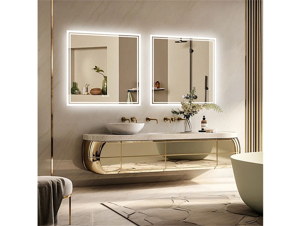 Espelho de banheiro LED 80x80cm espelho de parede quadrado com 3 cores ajustáveis ​​80x80cm