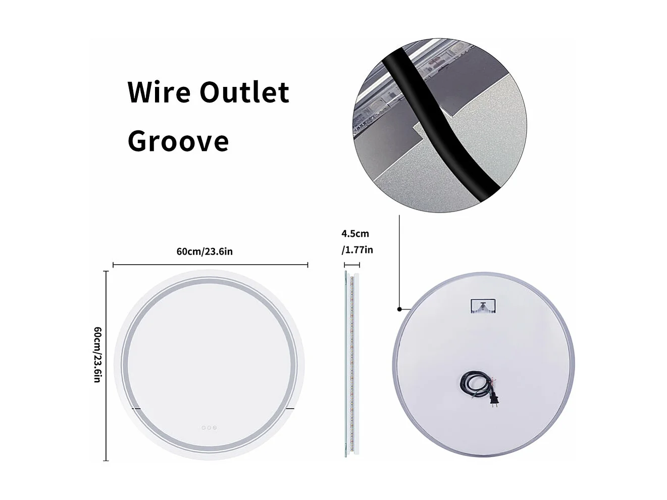 Runder LED Badezimmerspiegel 60x60cm beleuchteter Antibeschlag-Wandspiegel 60x60cm