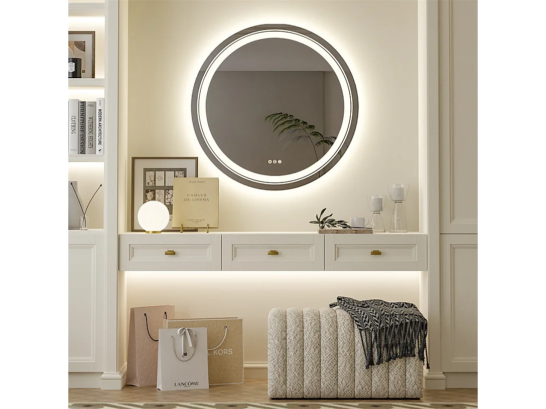 Runder LED Badezimmerspiegel 60x60cm beleuchteter Antibeschlag-Wandspiegel 60x60cm