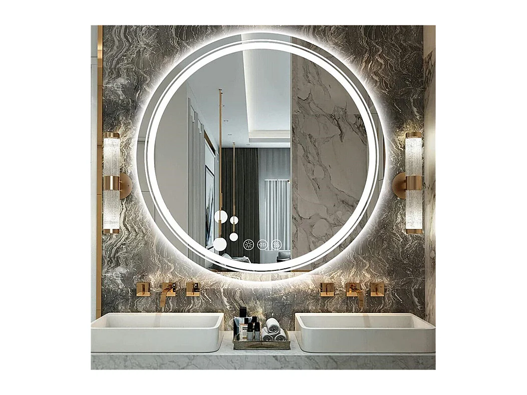 Miroir de salle de bain rond led 60x60cm miroir mural lumineux anti bueé 60x60cm