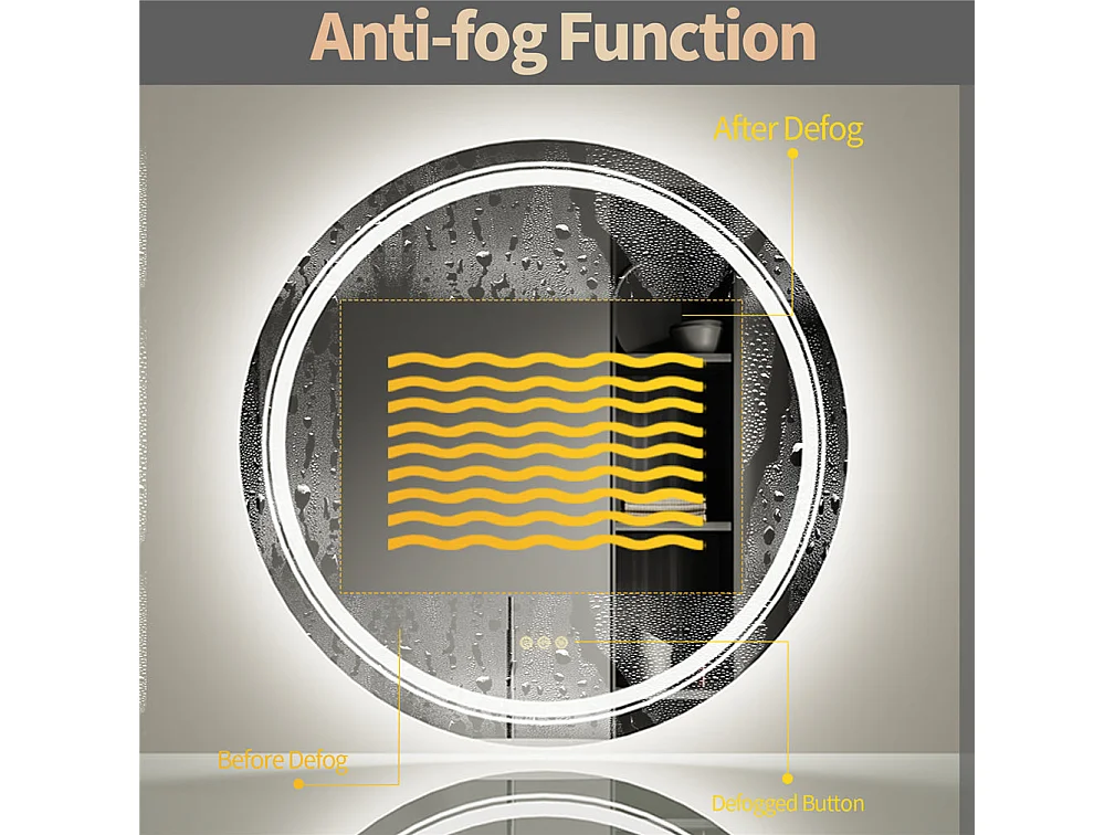 Runder LED Badezimmerspiegel 60x60cm beleuchteter Antibeschlag-Wandspiegel 60x60cm