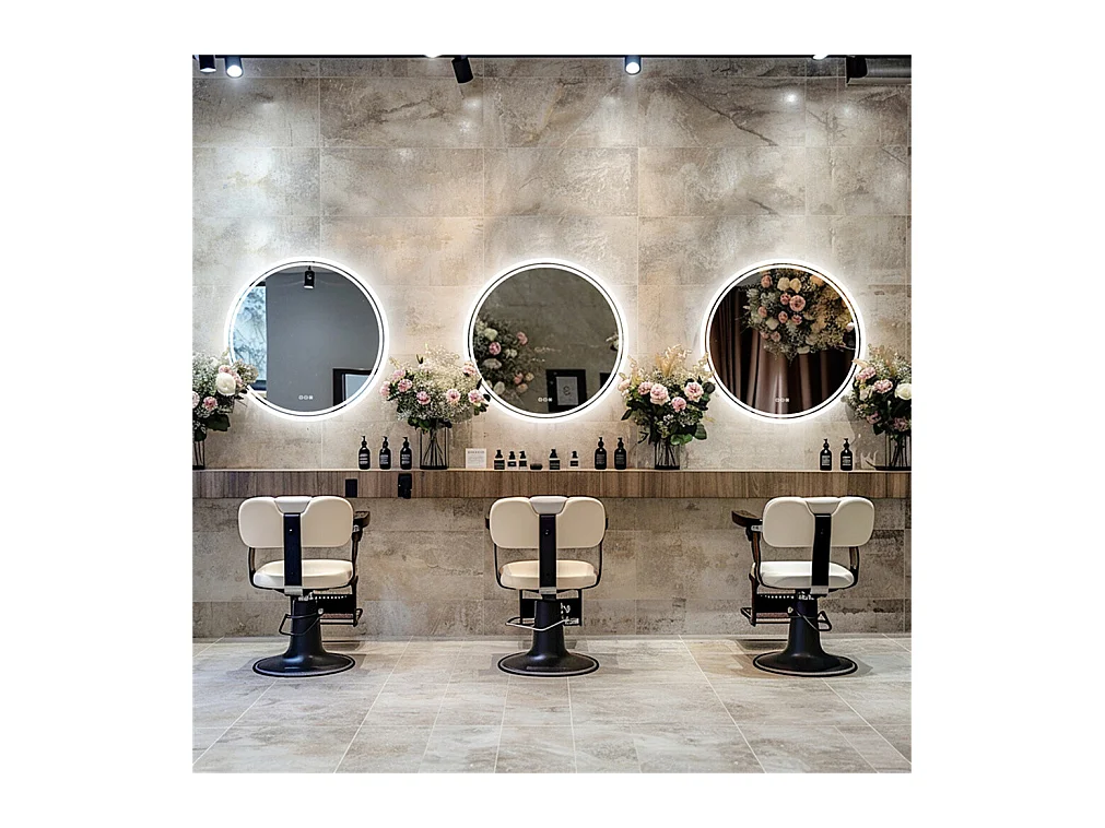 Specchio da bagno rotondo a LED, antiappannamento, da parete, con 3 colori regolabili, 80x80 cm