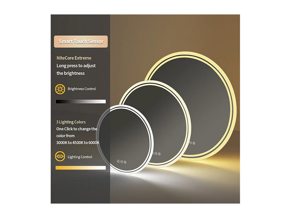Espejo de baño redondo LED antivaho de pared con 3 colores ajustables, 80 x 80 cm