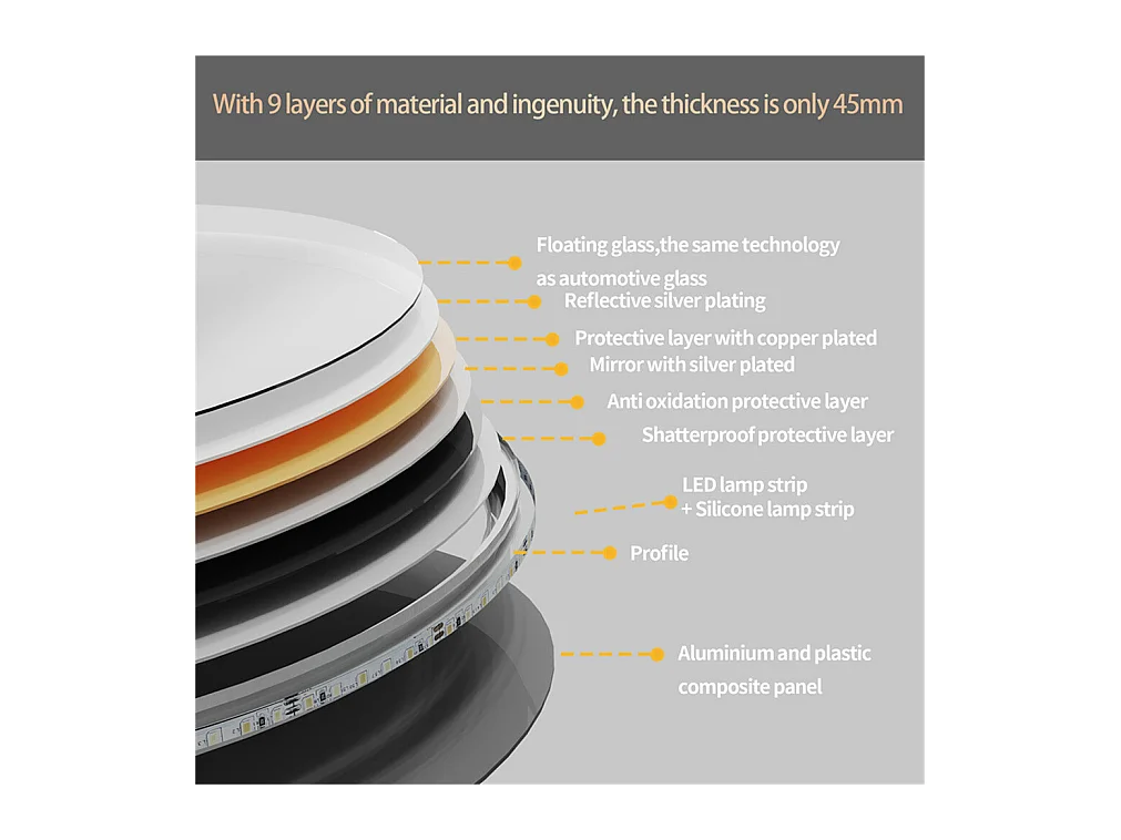 Espejo de baño redondo LED antivaho de pared con 3 colores ajustables, 80 x 80 cm