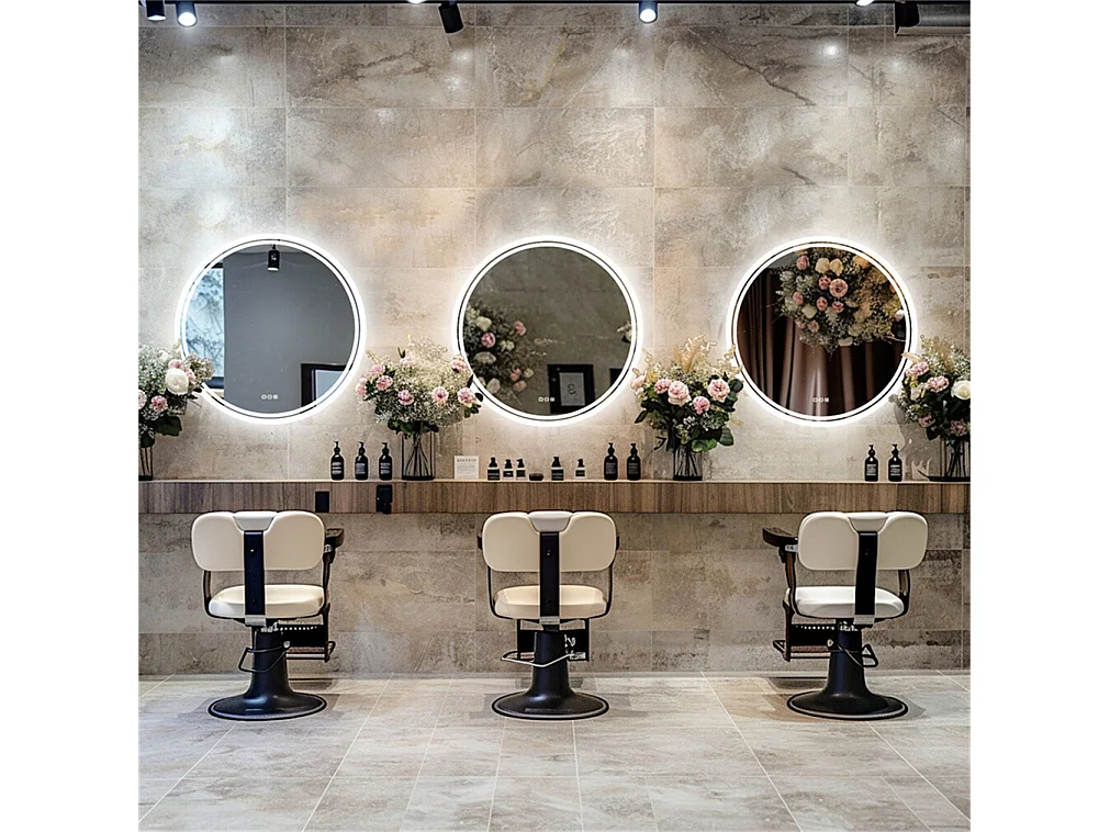 Miroir salle de bain led rond miroir mural anti-buée avec 3 couleurs réglables 80x80cm