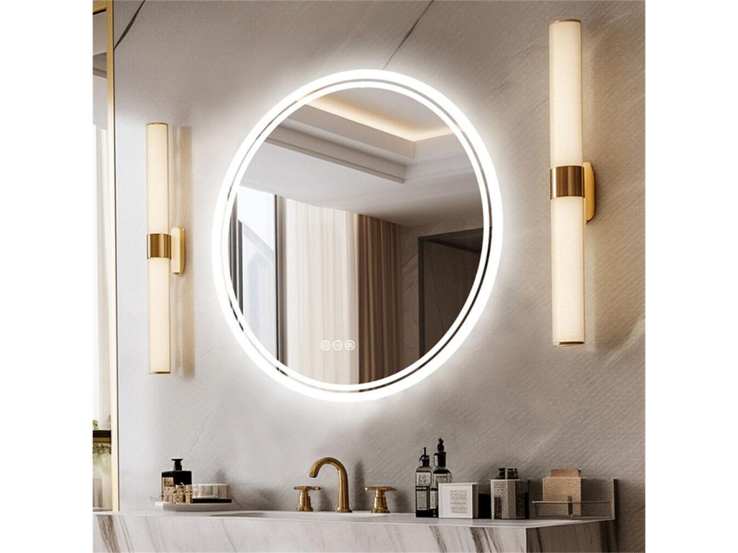 Espejo de baño redondo LED antivaho de pared con 3 colores ajustables, 80 x 80 cm