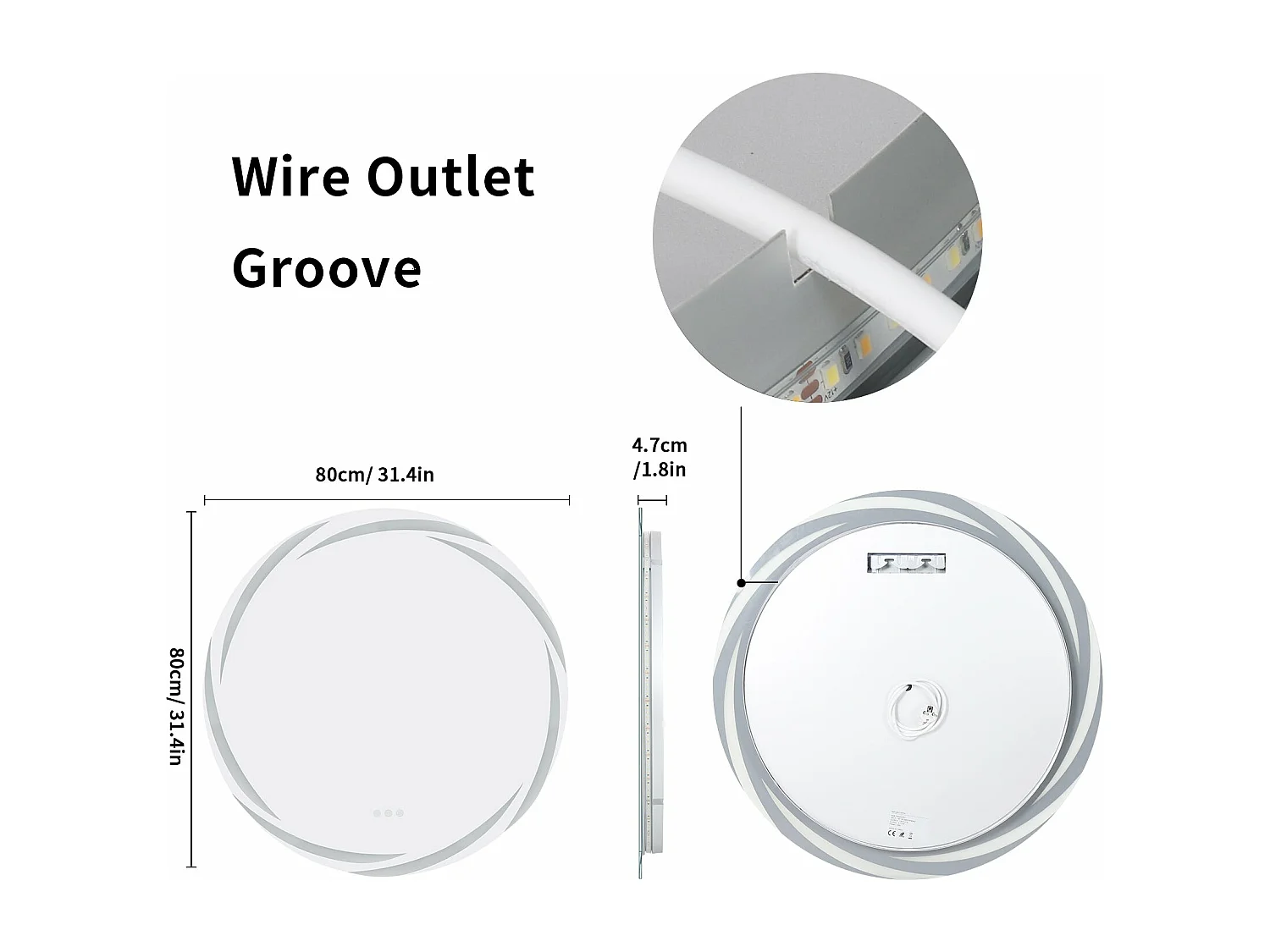 Wandmontierter Badezimmerspiegel, LED-verbundener Spiegel, beleuchteter Antibeschlagspiegel, Toilettenspiegel mit 3 Touchscreens, 80x80cm