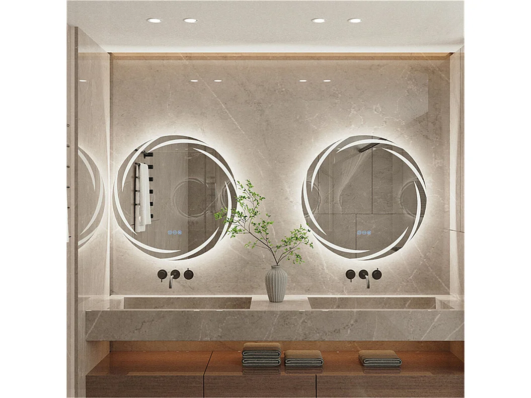 Wandmontierter Badezimmerspiegel, LED-verbundener Spiegel, beleuchteter Antibeschlagspiegel, Toilettenspiegel mit 3 Touchscreens, 80x80cm