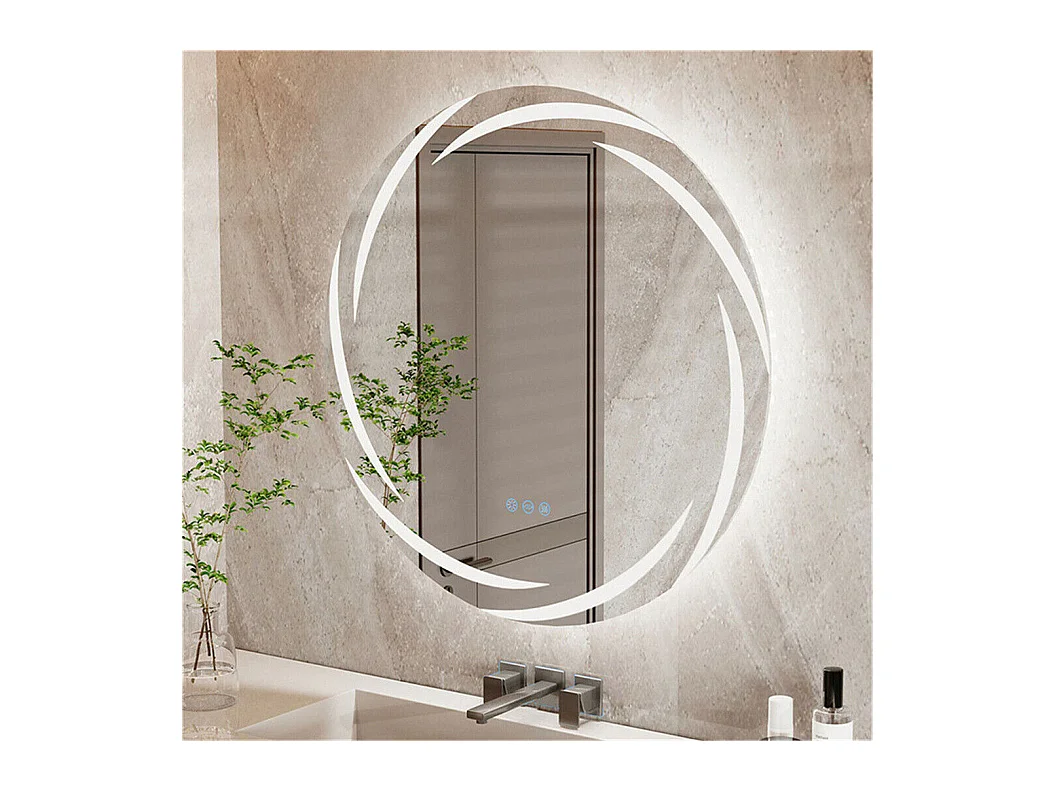 Miroir salle de bain mural miroir connecté led miroir lumineux anti buée miroir toilette avec 3 tactiles 80x80cm