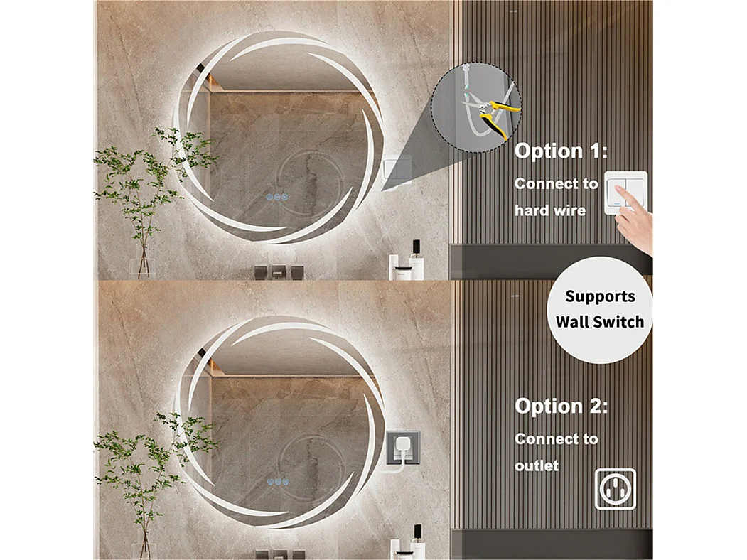 Miroir salle de bain mural miroir connecté led miroir lumineux anti buée miroir toilette avec 3 tactiles 80x80cm