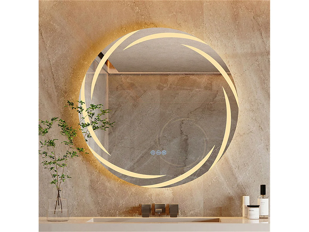 Miroir salle de bain mural miroir connecté led miroir lumineux anti buée miroir toilette avec 3 tactiles 80x80cm
