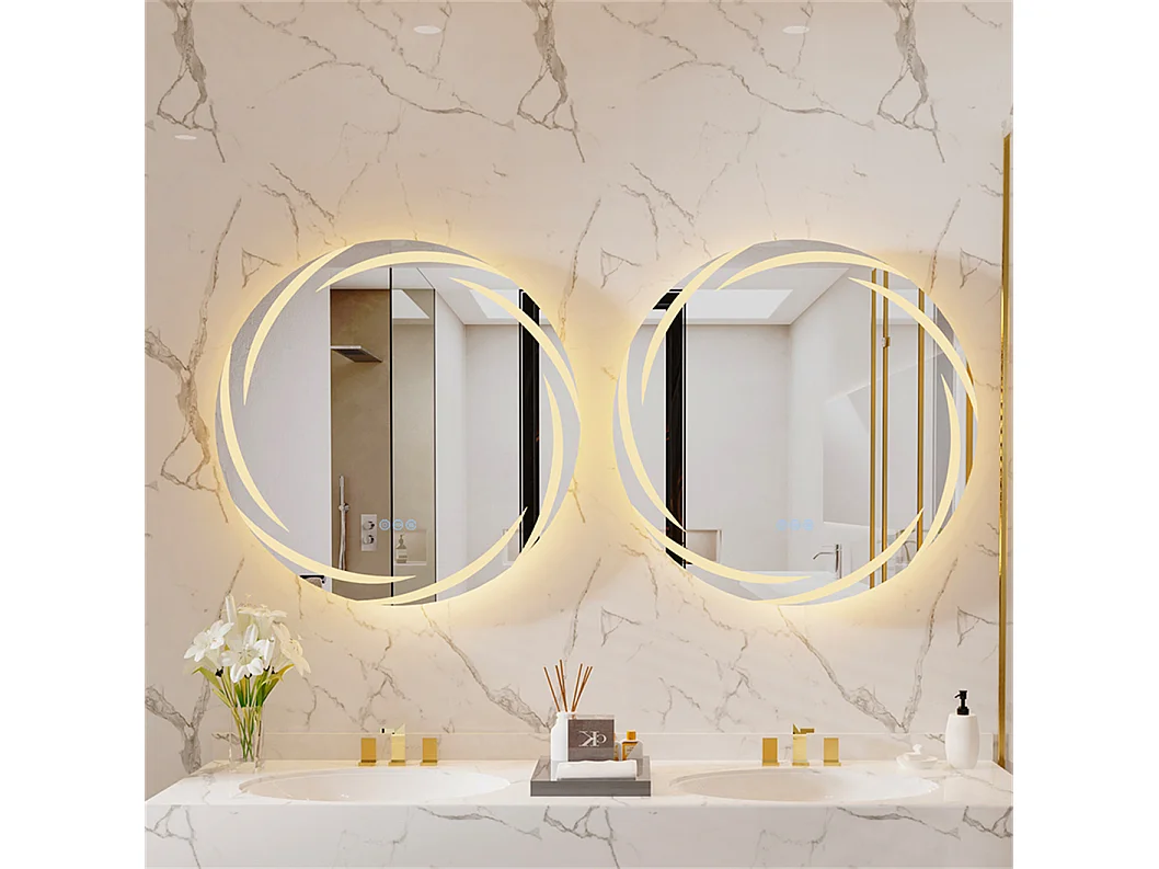 Miroir salle de bain mural miroir connecté led miroir lumineux anti buée miroir toilette avec 3 tactiles 80x80cm