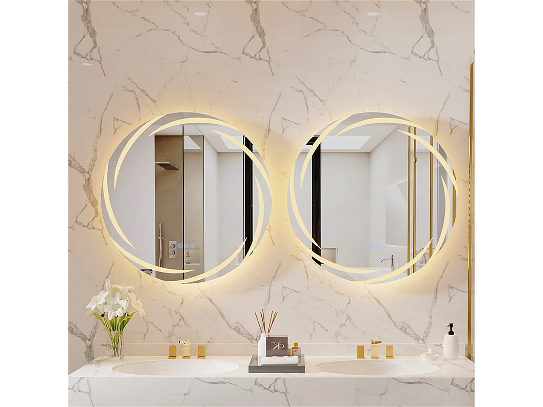 Miroir salle de bain mural miroir connecté led miroir lumineux anti buée miroir toilette avec 3 tactiles 80x80cm