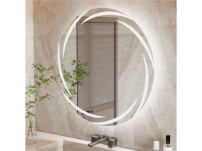 Miroir salle de bain mural miroir connecté led miroir lumineux anti buée miroir toilette avec 3 tactiles 80x80cm