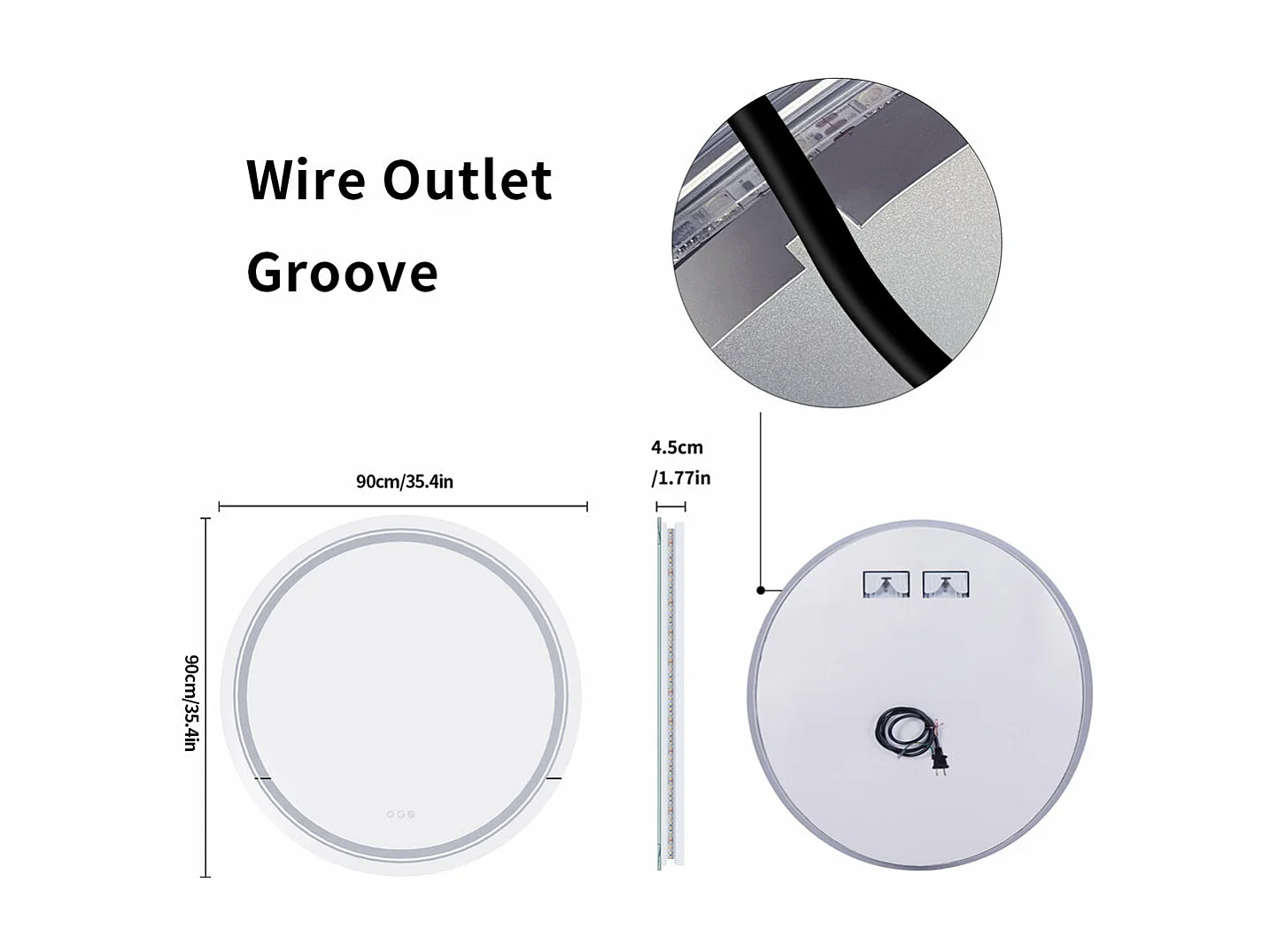 Runder LED Badspiegel 90x90cm dreifarbig beleuchteter Wandspiegel beschlagfrei 90x90cm