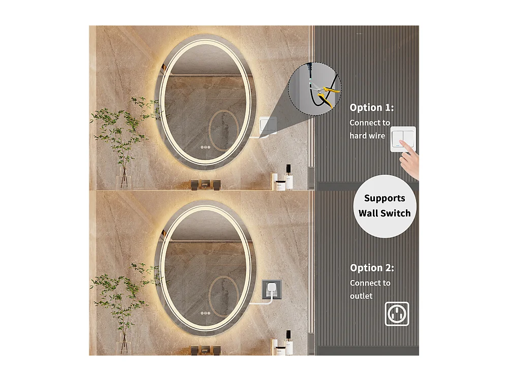 Espejo de baño LED ovalado 60x80cm con iluminación antivaho espejo de pared 60x80cm