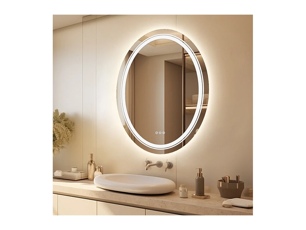 Miroir salle de bain led ovale 60x80cm avec miroir mural éclairage anti bueé 60x80cm