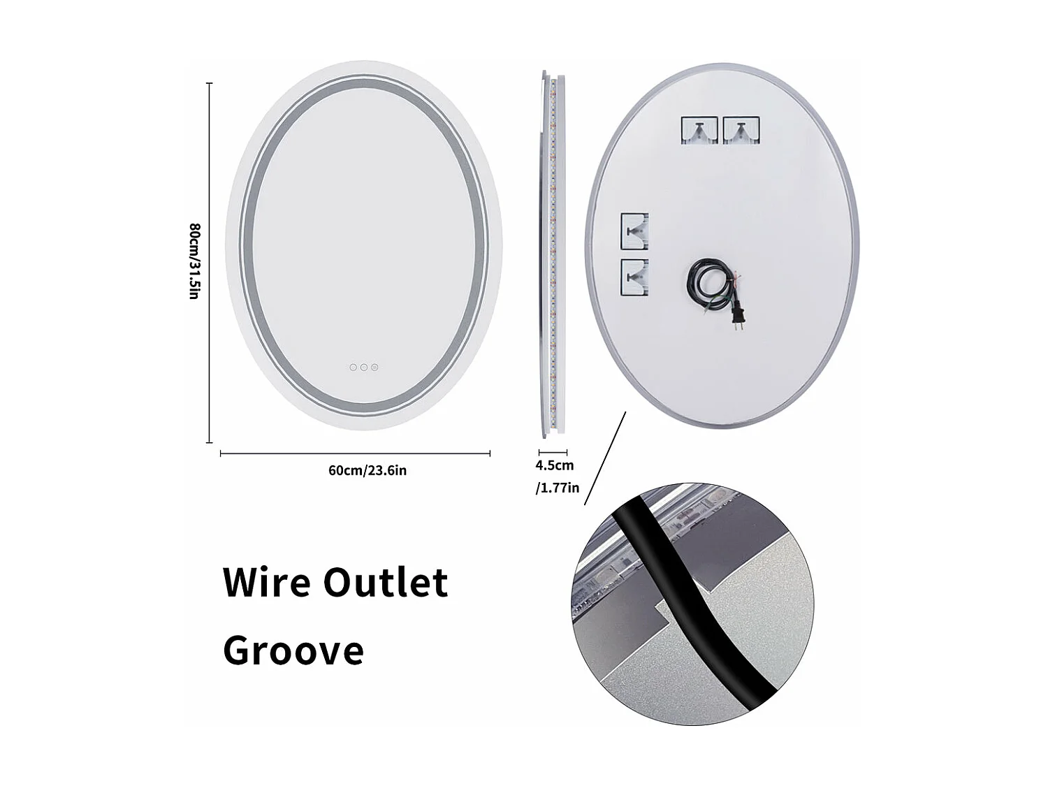 Espejo de baño LED ovalado 60x80cm con iluminación antivaho espejo de pared 60x80cm