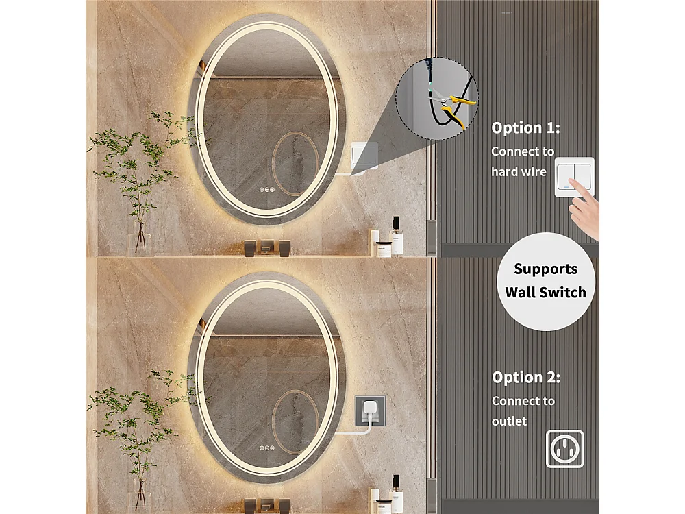 Espejo de baño LED ovalado 60x80cm con iluminación antivaho espejo de pared 60x80cm