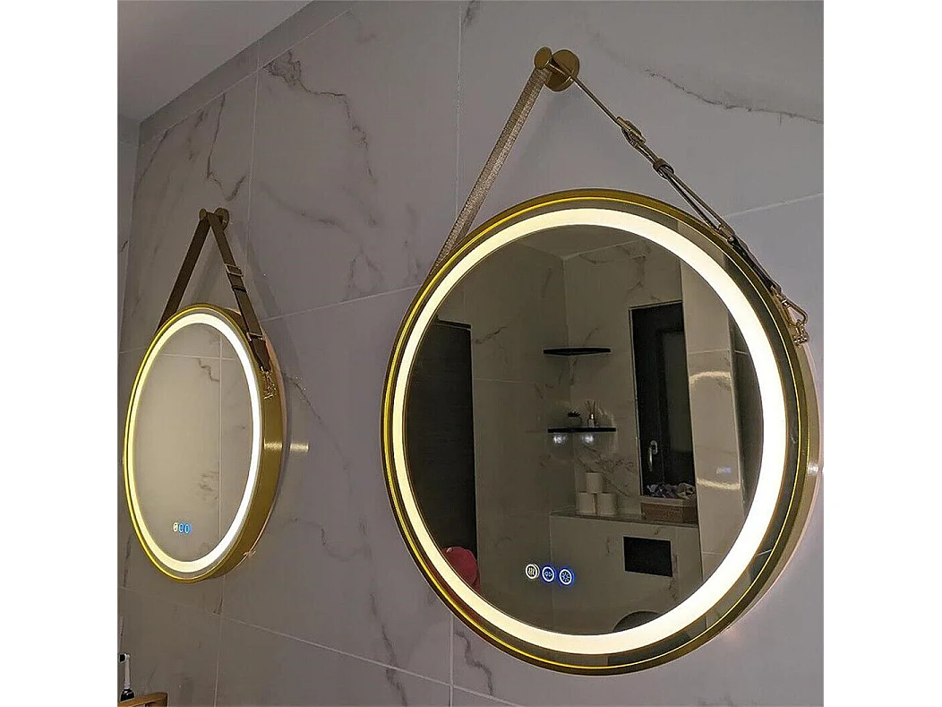 Runder LED Badezimmerspiegel gold mit 3 einstellbaren Farben Antibeschlag 60x60cm