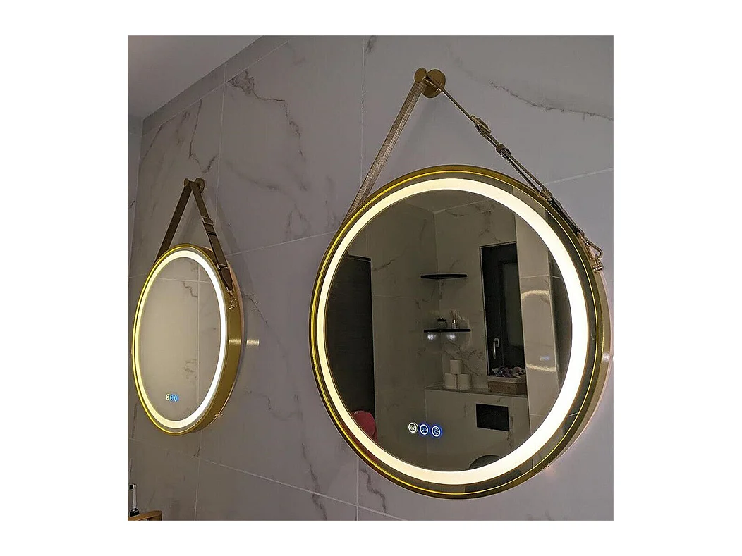Miroir salle de bain led rond doré avec 3 couleurs réglables antibuée 60x60cm