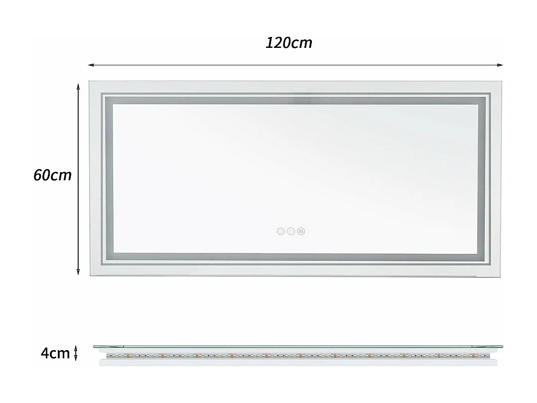 Miroir salle de bain led 120x60cm miroir mural anti-buée tricolore 120x60cm