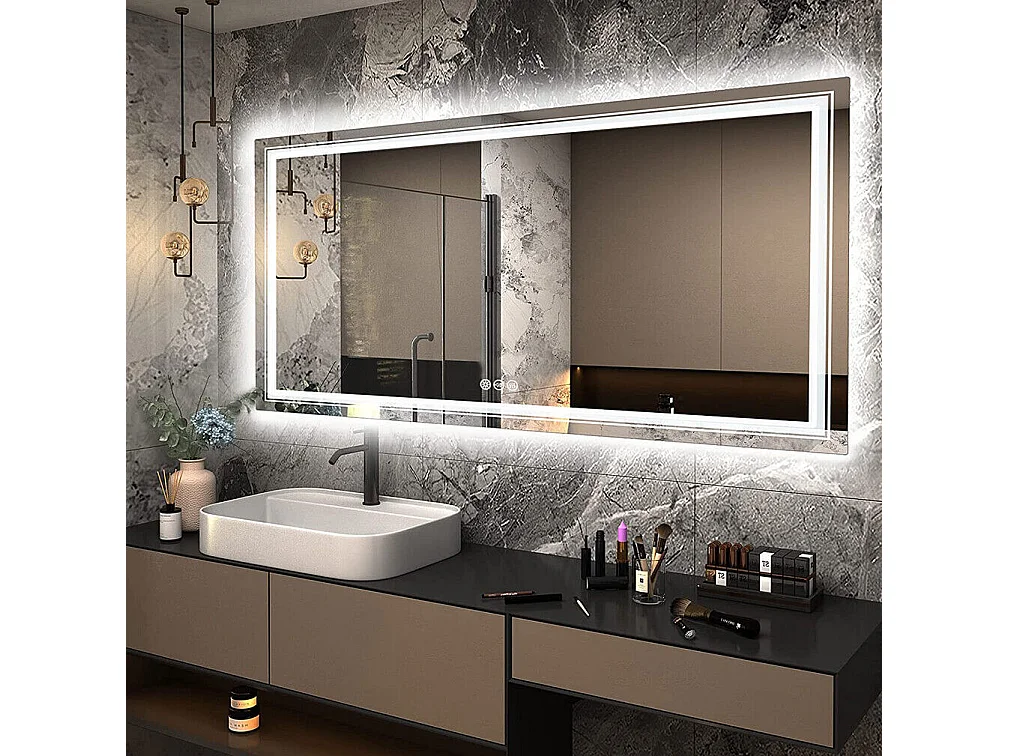 Miroir salle de bain led 120x60cm miroir mural anti-buée tricolore 120x60cm
