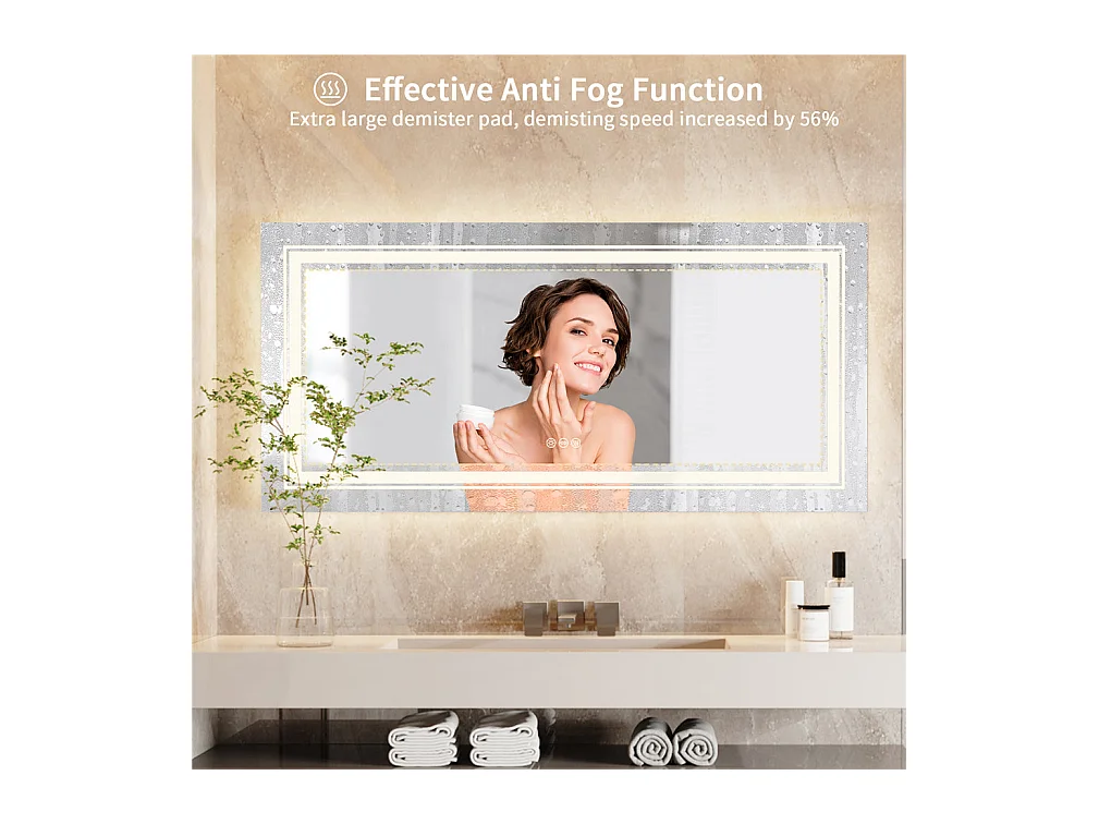 Miroir salle de bain led 120x60cm miroir mural anti-buée tricolore 120x60cm