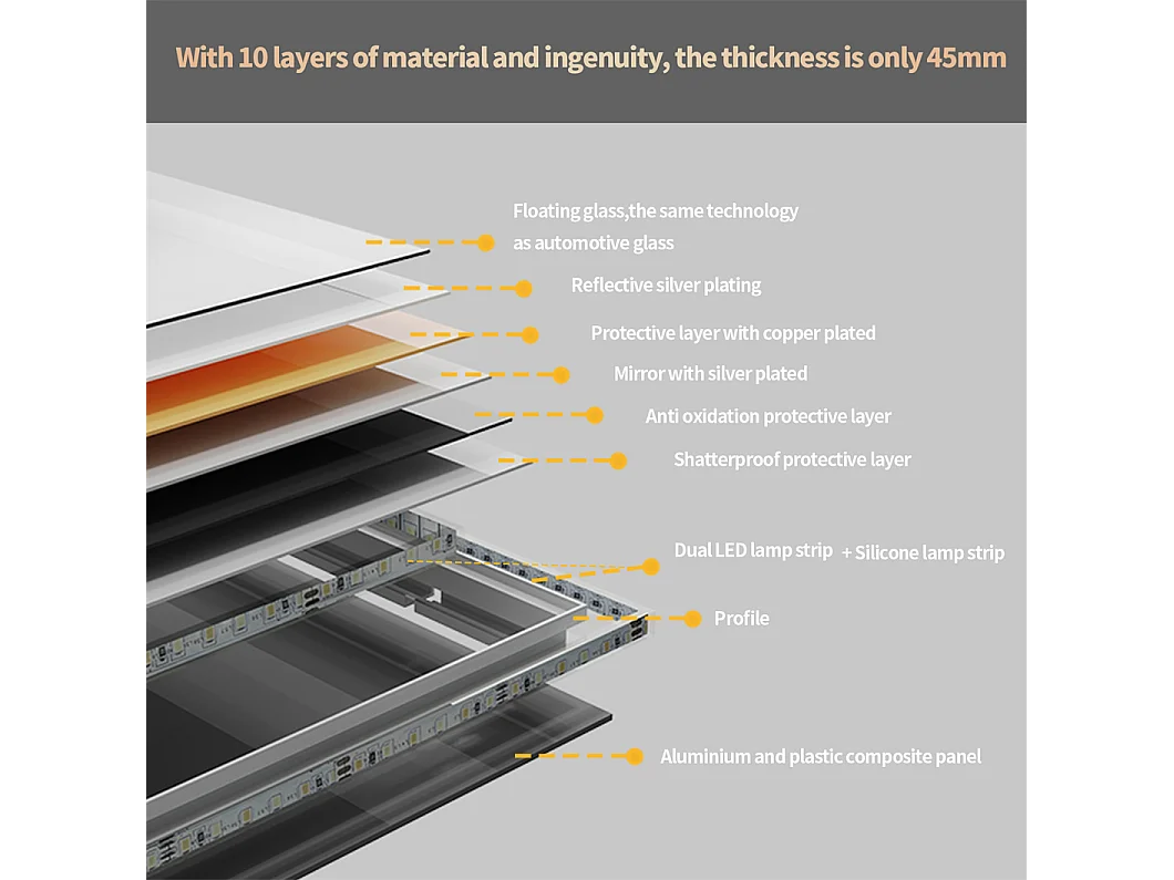 Miroir salle de bain led 120x60cm miroir mural anti-buée tricolore 120x60cm