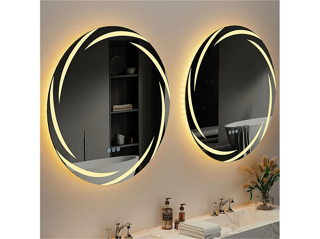 Specchio da bagno a parete, specchio da toilette a LED, specchio antiappannamento illuminato, specchio connesso, 3 touch screen, 60x60cm