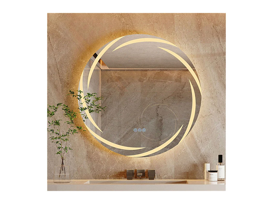 Miroir salle de bain mural miroir toilette led miroir lumineux anti buée miroir connecté 3 tactiles 60x60cm