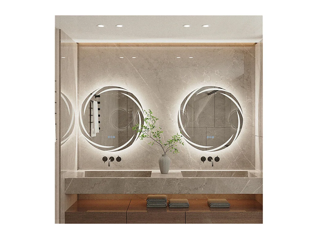 Espejo de baño de pared, espejo de tocador LED, espejo antivaho iluminado, espejo conectado, 3 pantallas táctiles, 60x60cm