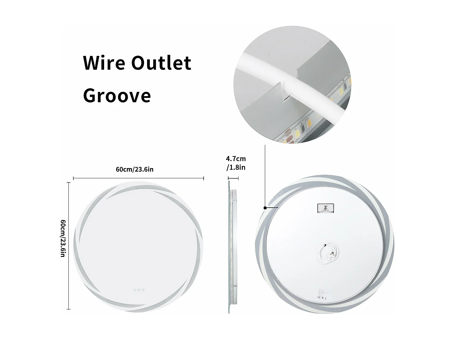 Miroir salle de bain mural miroir toilette led miroir lumineux anti buée miroir connecté 3 tactiles 60x60cm