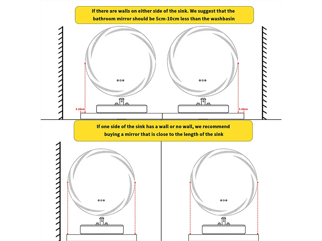 Miroir salle de bain mural miroir toilette led miroir lumineux anti buée miroir connecté 3 tactiles 60x60cm