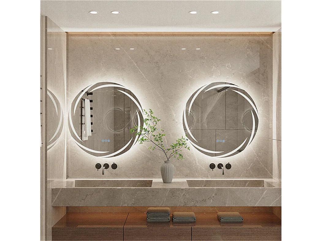 Miroir salle de bain mural miroir toilette led miroir lumineux anti buée miroir connecté 3 tactiles 60x60cm