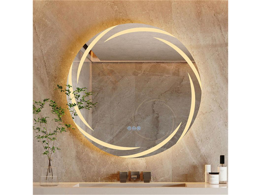 Wandmontierter Badezimmerspiegel, LED-Toilettenspiegel, beleuchteter Antibeschlagspiegel, vernetzter Spiegel, 3 Touchscreens, 60 x 60 cm