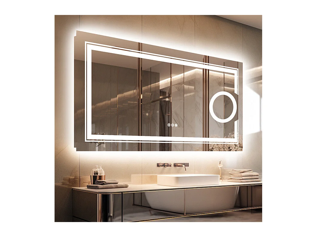 Miroir salle de bain lumineux grossissant grand miroir mural avec éclairage led 120x60cm
